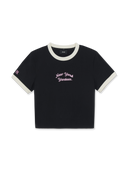 Women's Sportive Lettering Slim Crop Ringer T-shirts