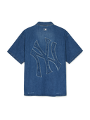Basic Damaged Mega Logo Short Sleeve Denim Shirts