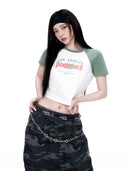 Women's Varsity Washing Vintage Raglan Crop T-shirt