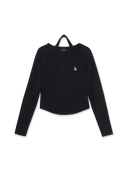 Women's Basic Henley Neck Layered Slim Semi Crop Long Sleeve T-Shirts