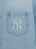 Basic Small Logo Summer Tencel Short Sleeve Denim Shirt