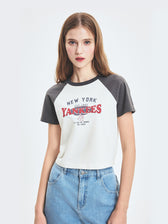 Women's Varsity Washing Vintage Raglan Crop T-shirt