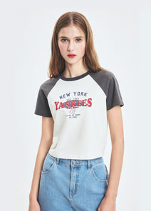 Women's Varsity Washing Vintage Raglan Crop T-shirt