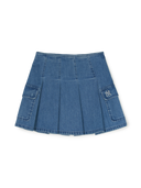 Women's Basic Pleated Cargo Denim Skirt