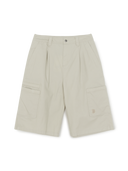 Washed Cotton Pin-Tuck Cargo Bermuda Shorts
