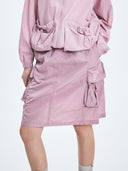 Gorpcore Glossy Nylon Puckering Cargo Midi Skirt