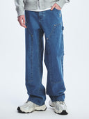 Men's Basic Small Logo Carpenter Semi Wide Denim Pants