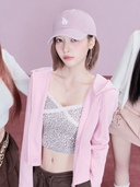 Women's Varsity Lettering Lace Ribbed Hood Zip Up