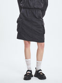 Gorpcore Glossy Nylon Puckering Cargo Midi Skirt