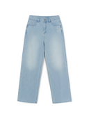 Women's Basic Small Logo Summer Tencel Wide Denim Pants