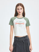 Women's Varsity Washing Vintage Raglan Crop T-shirt