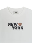 Women's Leopard Heart Lettering Slim Semi Crop T-Shirts