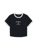 Women's Sportive Cursive Ringer Crop T-shirts