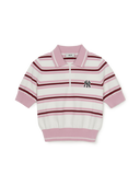 Women's Varsity Stripe Half-zip Crop Short Sleeve Knit Pullover