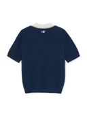 Varsity Tuck Texture Open Collar Short Sleeve Knit Pullover