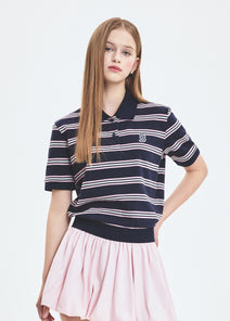 Women's Varsity Stripe Crop Polo T-shirt