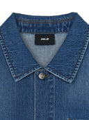 Basic Damaged Mega Logo Short Sleeve Denim Shirts