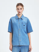 Varsity Logo Short Sleeve Denim Shirts