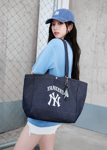 Vintage Lettering Denim Shopper Bag