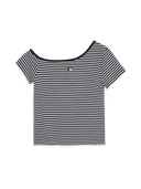 Women's Varsity Stripe Off Shoulder Slim Semi Crop T-Shirts