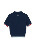 Women's Varsity Cable Open Collar Short Sleeve Knit Pullover